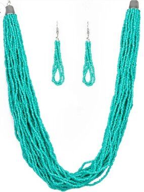 Paparazzi 2 Piece Torquise Seedbead Necklace & Earring Set (NWT)